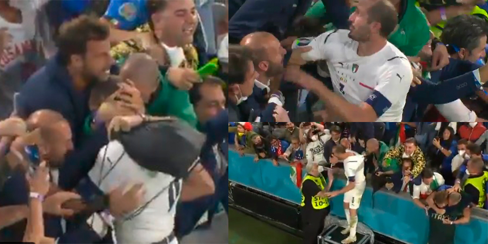 El loco festejo de Giorgio Chiellini con los hinchas italianos